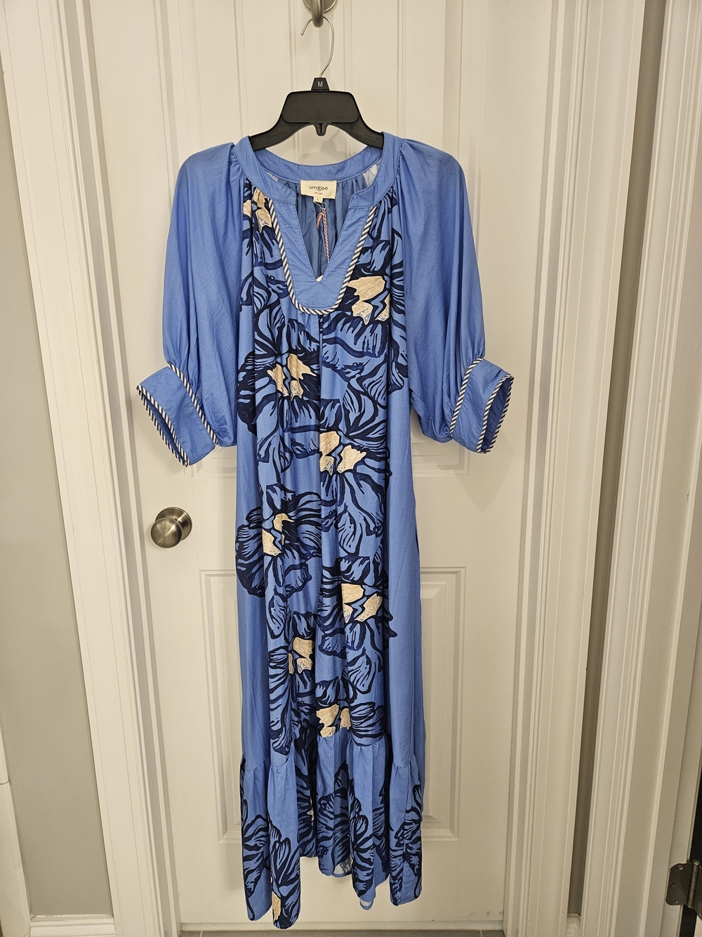 Umgee Blue Floral Maxi Dress with Cream Accents